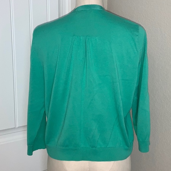 Lands' End Women's XL V-neck Button Up Cardigan Green 100% Pima Cotton Sweater - Picture 6 of 8